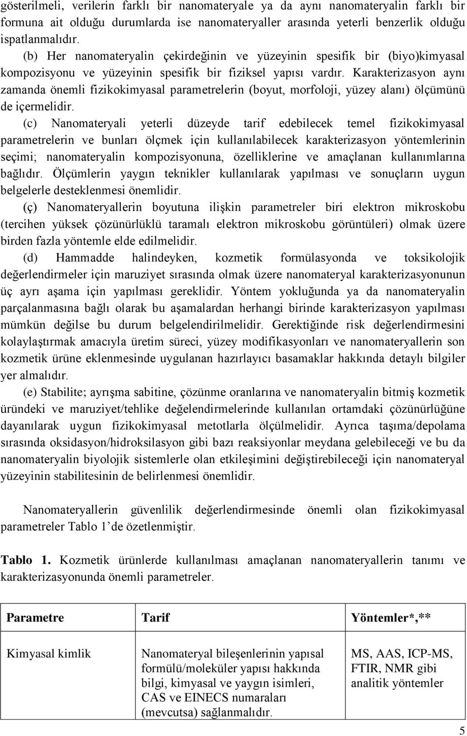 Karakterizasyon aynı zamanda önemli fizikokimyasal parametrelerin (boyut, morfoloji, yüzey alanı) ölçümünü de içermelidir.