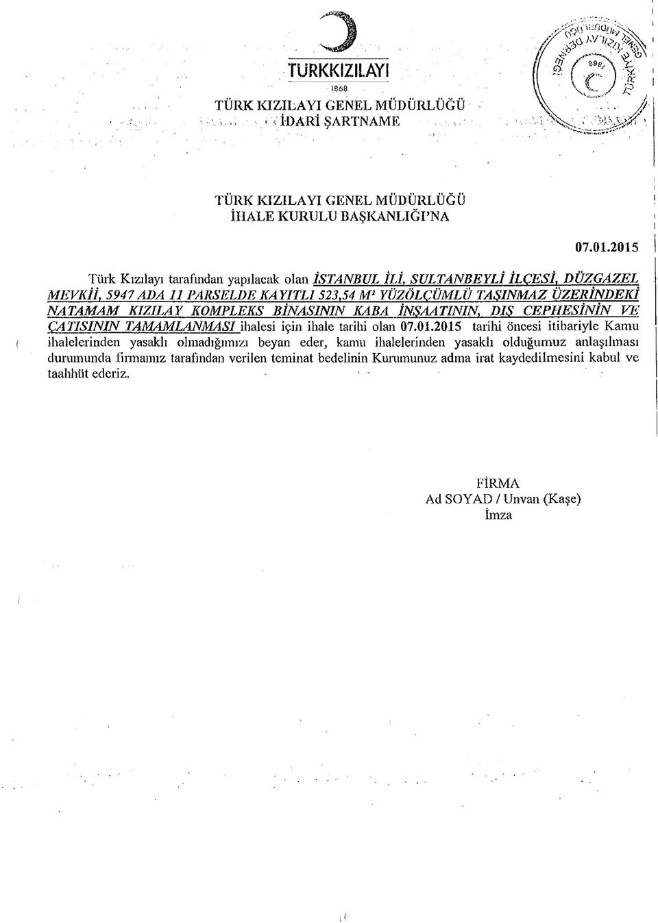 5947 ADA 11 PARSELDE KAYITLI 523,54 M2 YÜZÖLÇÜMLÜ TAŞINMAZ ÜZERİNDEKİ NATAM AM KIZILAY KOMPLEKS BİNASININ KABA İNŞAATININ.