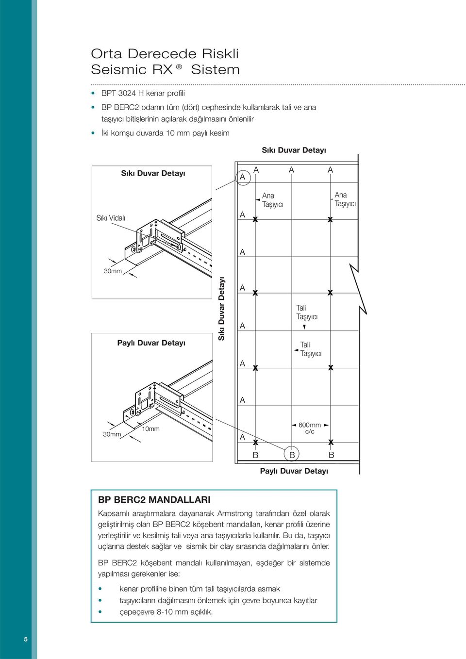 Duvar Detayı Wall Tali Cross Tee Tali Cross Tee 30mm 10mm 600mm c/c Paylı Unattached Duvar Detayı wall P ERC2 MNDLLRI Kapsamlı araştırmalara dayanarak rmstrong tarafından özel olarak geliştirilmiş