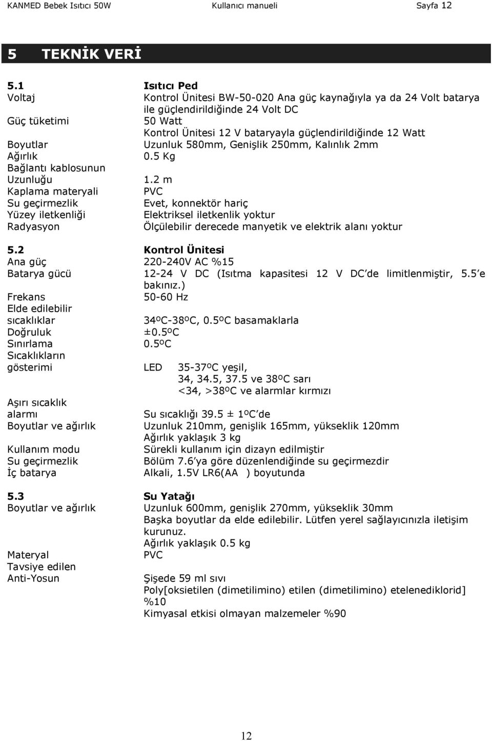 Watt Boyutlar Uzunluk 580mm, Genişlik 250mm, Kalınlık 2mm Ağırlık 0.5 Kg Bağlantı kablosunun Uzunluğu 1.