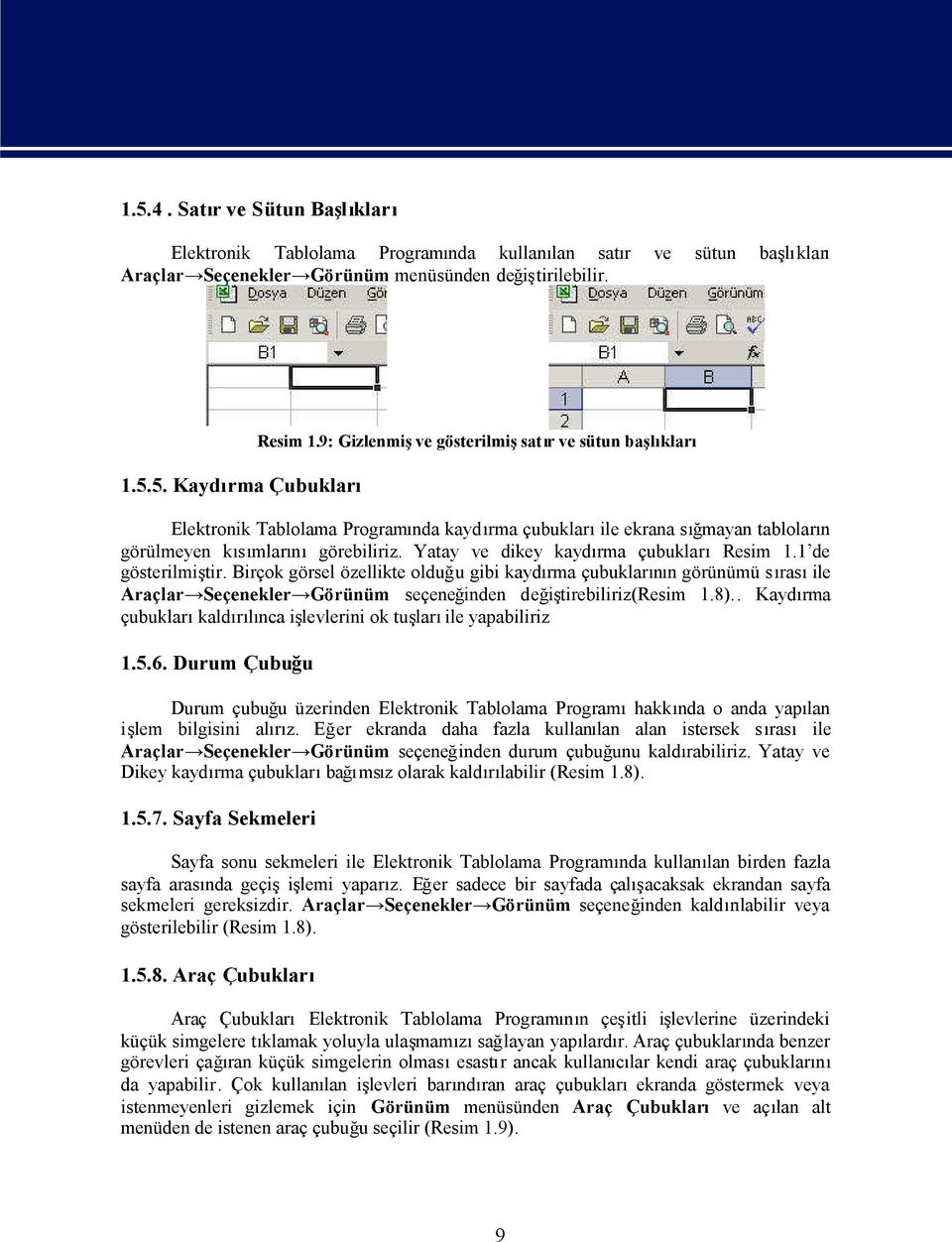 1 de gösterilmiti Birçok görsel özellikte olduu gibi kaydrma çubuklarn görünümü srasile Araçlar Seçenekler Görünüm seçeneinden deitirebiliriz(resim 1.8).