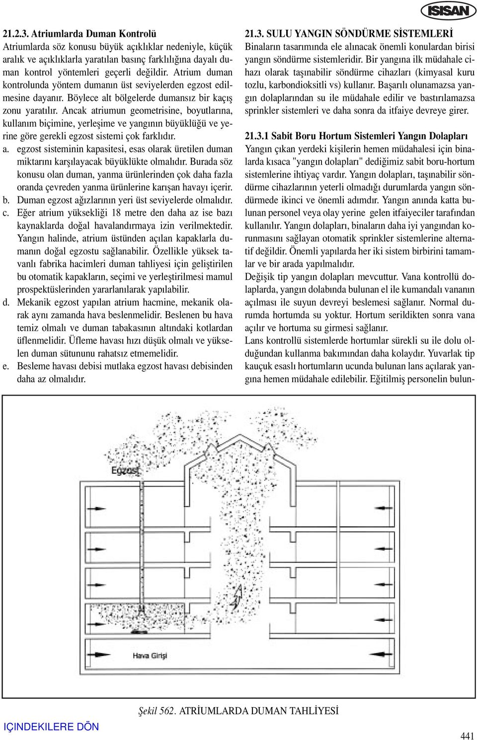 Ancak atriumun geometrisine, boyutlar na, kullan m biçimine, yerleflime ve yang n n büyüklü ü ve yerine göre gerekli egzost sistemi çok farkl d r. a. egzost sisteminin kapasitesi, esas olarak üretilen duman miktar n karfl layacak büyüklükte olmal d r.