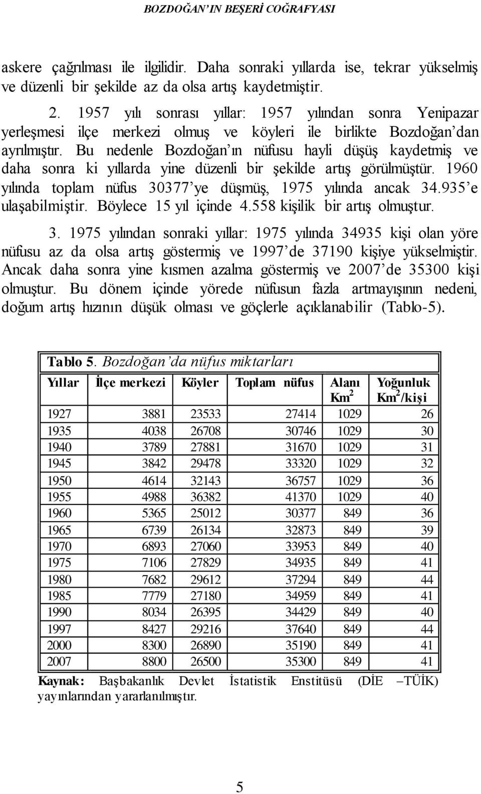 Bu nedenle Bozdoğan ın nüfusu hayli düşüş kaydetmiş ve daha sonra ki yıllarda yine düzenli bir şekilde artış görülmüştür. 1960 yılında toplam nüfus 30377 ye düşmüş, 1975 yılında ancak 34.