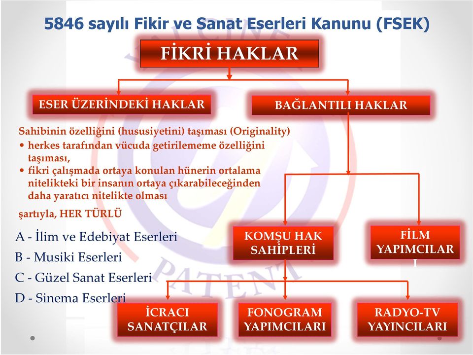 ortalama nitelikteki bir insanın ortaya çıkarabileceğinden daha yaratıcı nitelikte olması şartıyla, HER TÜRLÜ A İlim ve Edebiyat Eserleri