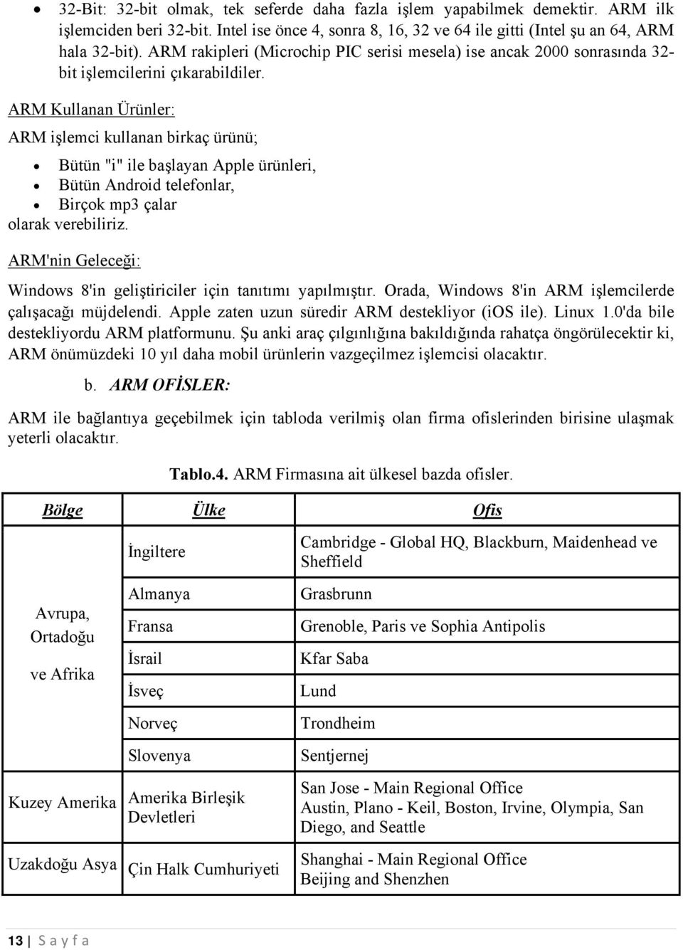 ARM Kullanan Ürünler: ARM işlemci kullanan birkaç ürünü; Bütün "i" ile başlayan Apple ürünleri, Bütün Android telefonlar, Birçok mp3 çalar olarak verebiliriz.