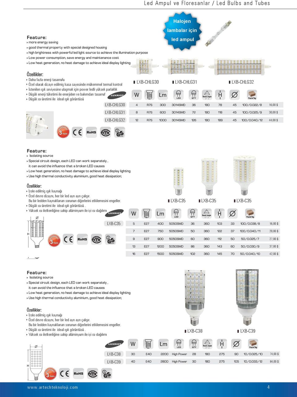 LXB-CHLG31 LXB-CHLG32 16,00 $ 30,00 $ 44,00 $ Özellikler: İzole edilmiş ışık kaynağı Özel devre dizaynı, her bir led ayrı ayrı çalışır.