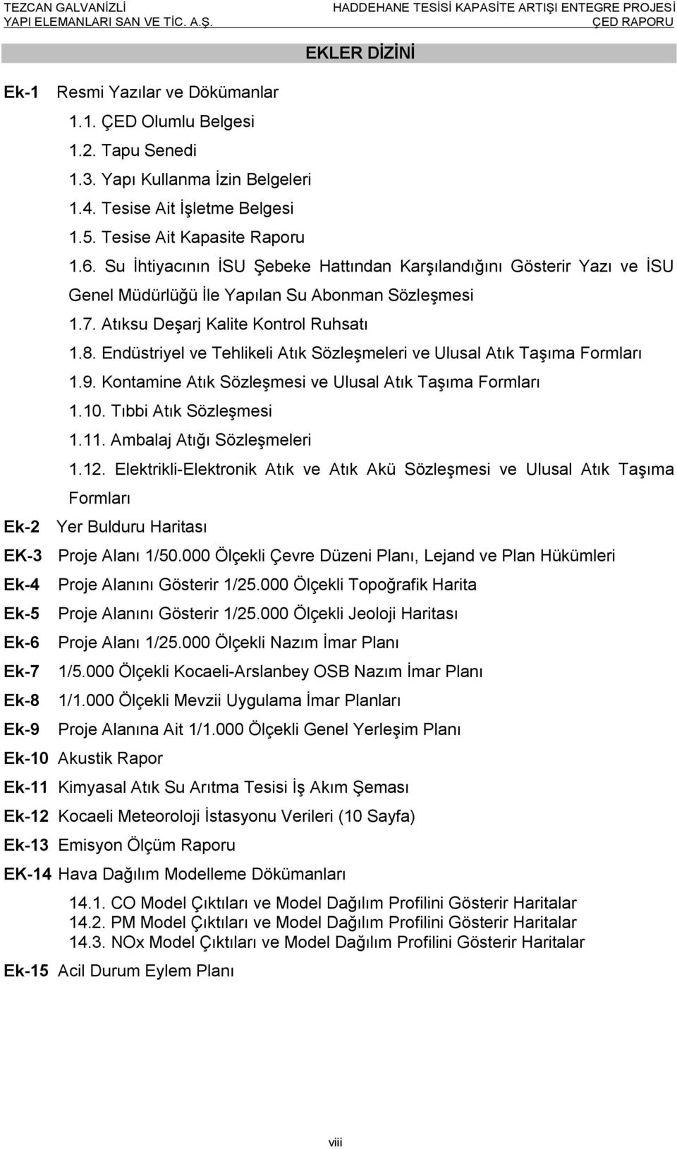 Endüstriyel ve Tehlikeli Atık Sözleşmeleri ve Ulusal Atık Taşıma Formları 1.9. Kontamine Atık Sözleşmesi ve Ulusal Atık Taşıma Formları 1.10. Tıbbi Atık Sözleşmesi 1.11. Ambalaj Atığı Sözleşmeleri 1.