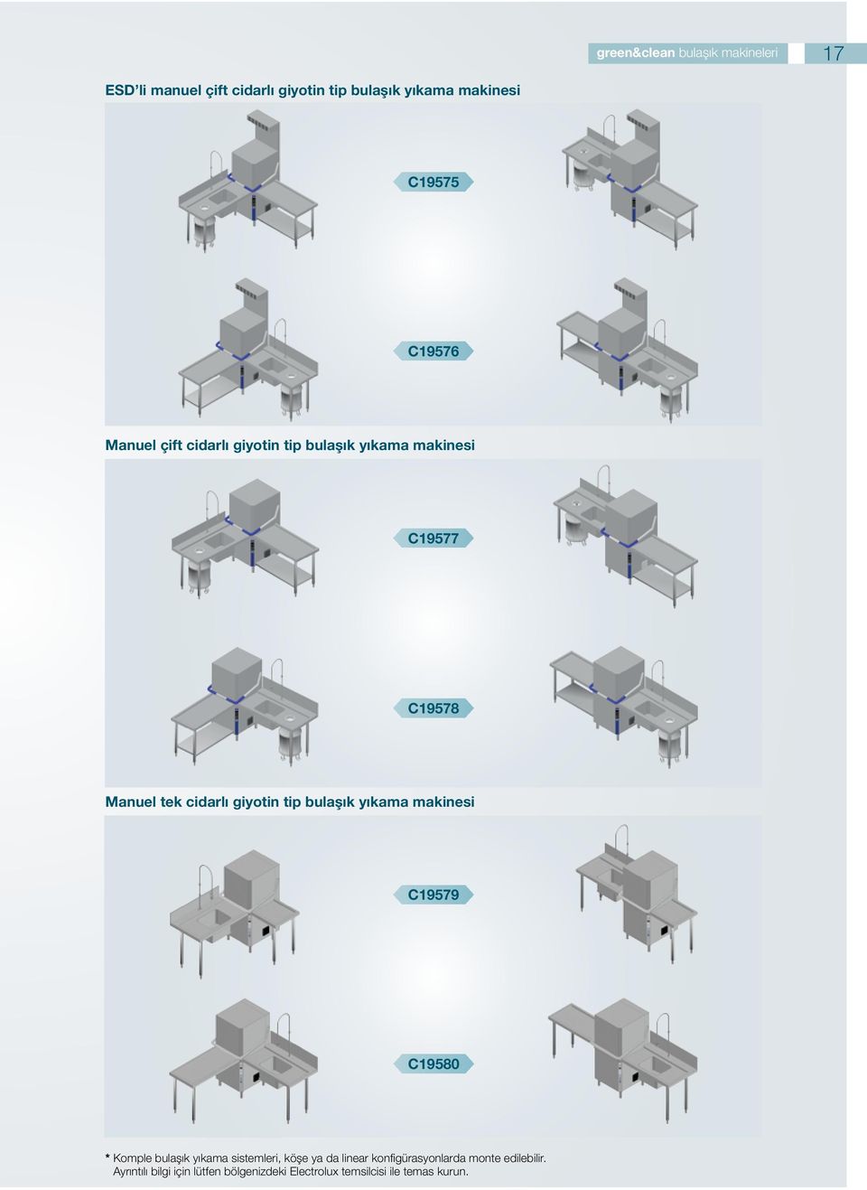 tip bulaşık yıkama makinesi C19579 C19580 * Komple bulaşık yıkama sistemleri, köşe ya da linear
