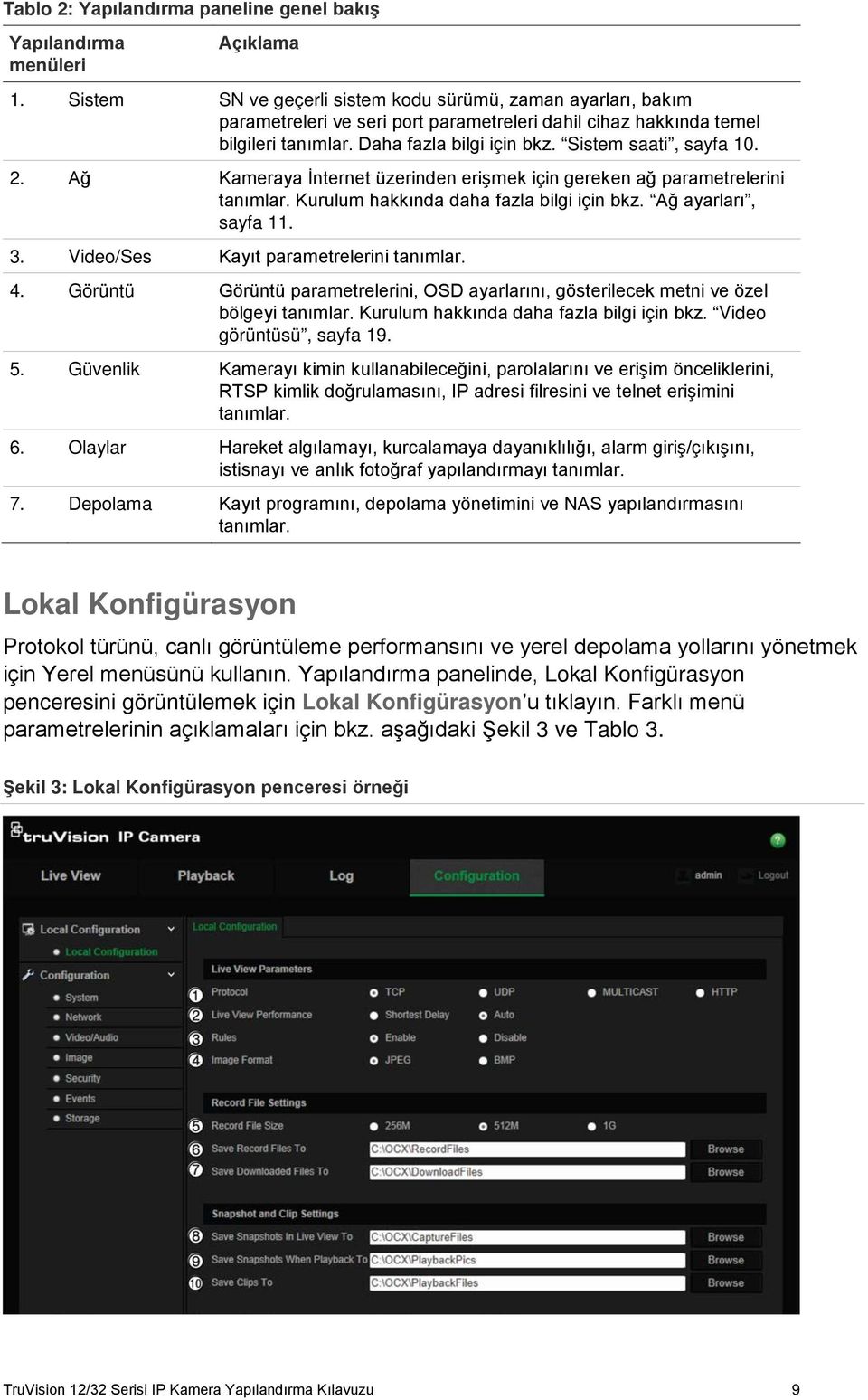 Sistem saati, sayfa 10. 2. Ağ Kameraya İnternet üzerinden erişmek için gereken ağ parametrelerini tanımlar. Kurulum hakkında daha fazla bilgi için bkz. Ağ ayarları, sayfa 11. 3.