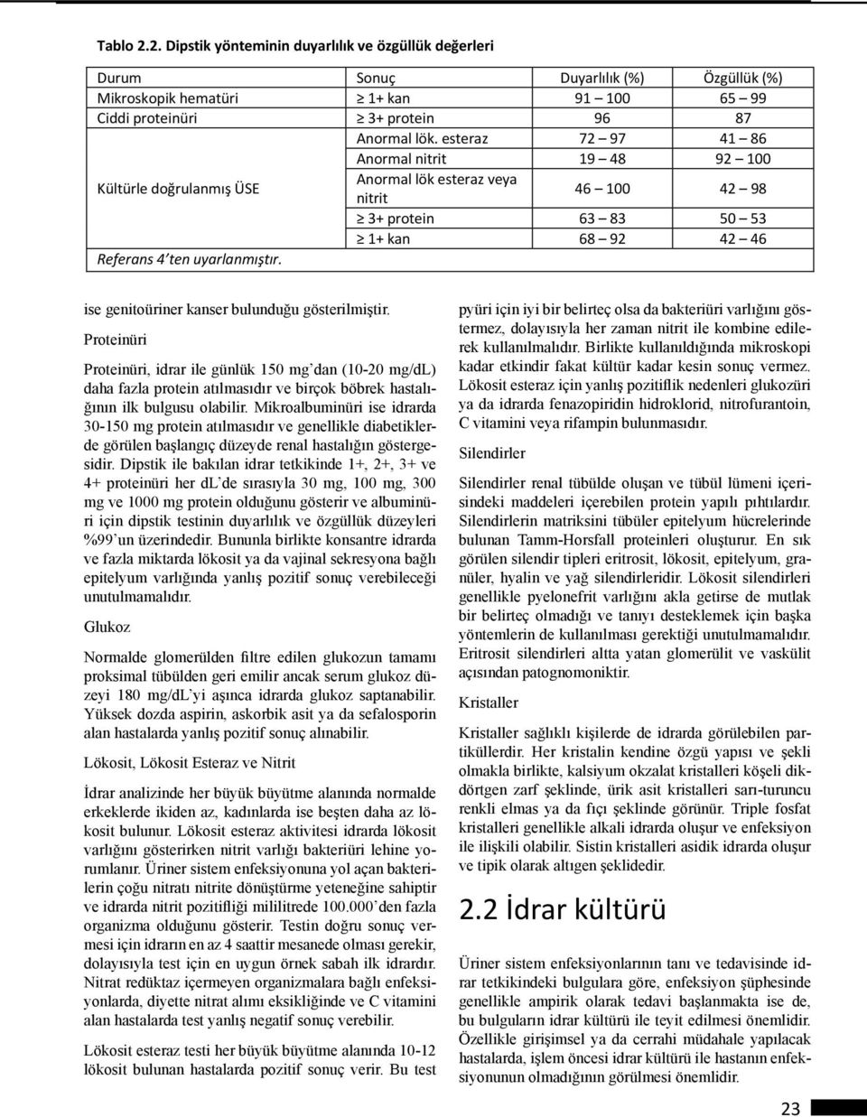 ise genitoüriner kanser bulunduğu gösterilmiştir. Proteinüri Proteinüri, idrar ile günlük 150 mg dan (10-20 mg/dl) daha fazla protein atılmasıdır ve birçok böbrek hastalığının ilk bulgusu olabilir.