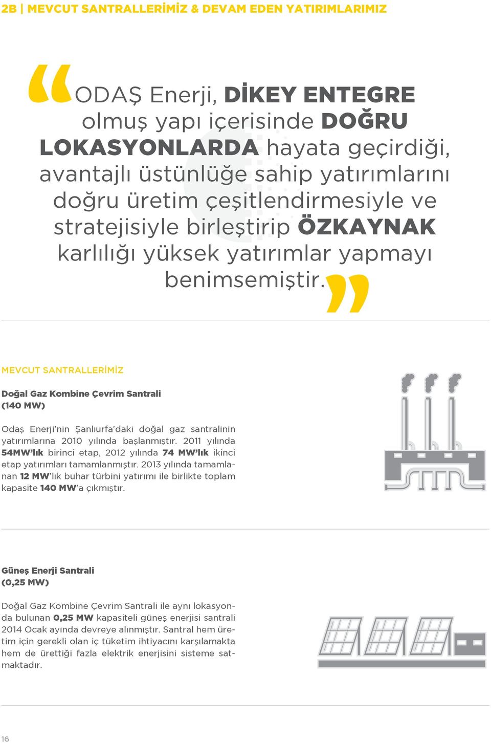 MEVCUT SANTRALLERİMİZ Doğal Gaz Kombine Çevrim Santrali (140 MW) Odaş Enerji nin Şanlıurfa daki doğal gaz santralinin yatırımlarına 2010 yılında başlanmıştır.