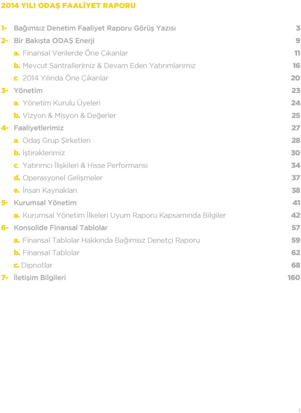 Odaş Grup Şirketleri b. İştiraklerimiz c. Yatırımcı İlişkileri & Hisse Performansı d. Operasyonel Gelişmeler e. İnsan Kaynakları 5 Kurumsal Yönetim a.