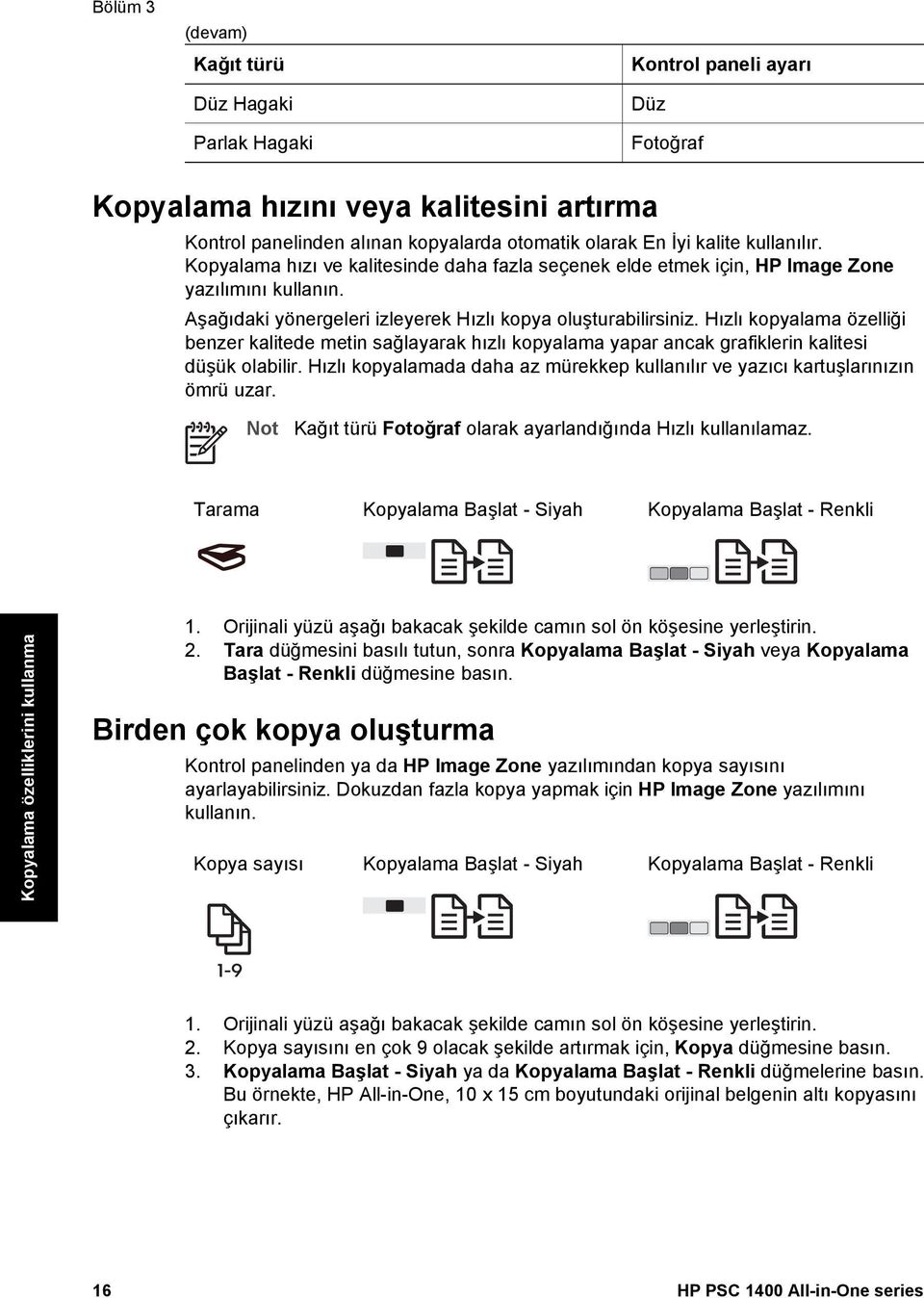 Hızlı kopyalama özelliği benzer kalitede metin sağlayarak hızlı kopyalama yapar ancak grafiklerin kalitesi düşük olabilir.