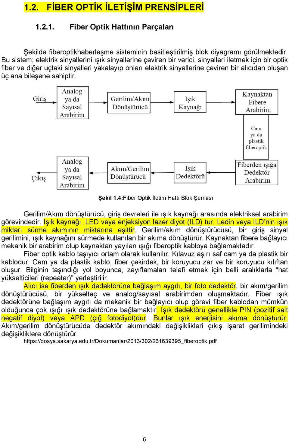 oluşan üç ana bileşene sahiptir. Şekil 1.4:Fiber Optik İletim Hattı Blok Şeması Gerilim/Akım dönüştürücü, giriş devreleri ile ışık kaynağı arasında elektriksel arabirim görevindedir.