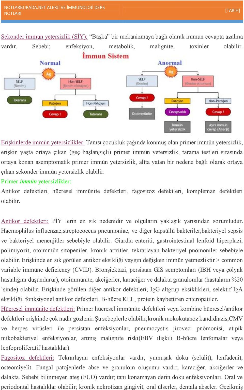 ortaya konan asemptomatik primer immün yetersizlik, altta yatan bir nedene bağlı olarak ortaya çıkan sekonder immün yetersizlik olabilir.