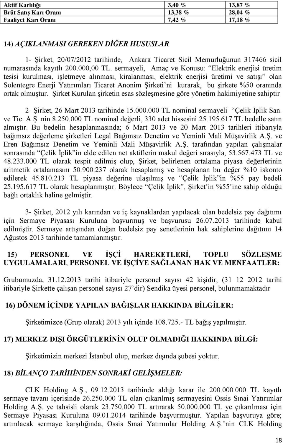 sermayeli, Amaç ve Konusu: Elektrik enerjisi üretim tesisi kurulması, işletmeye alınması, kiralanması, elektrik enerjisi üretimi ve satışı olan Solentegre Enerji Yatırımları Ticaret Anonim Şirketi ni