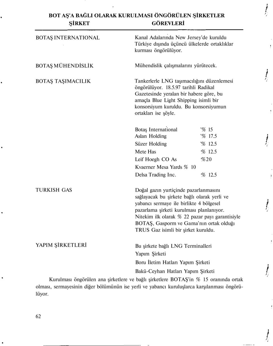 97 tarihli Radikal Gazetesinde yeralan bir habere göre, bu amaçla Blue Light Shipping isimli bir konsorsiyum kuruldu. Bu konsorsiyumun ortakları ise şöyle.