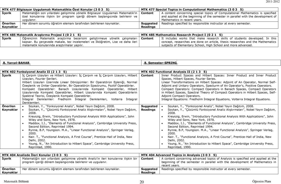 Content A content concerning special topics of Computational Mathematics is specified and applied at the beginning of the semester in parallel with the development of Mathematics in recent years.