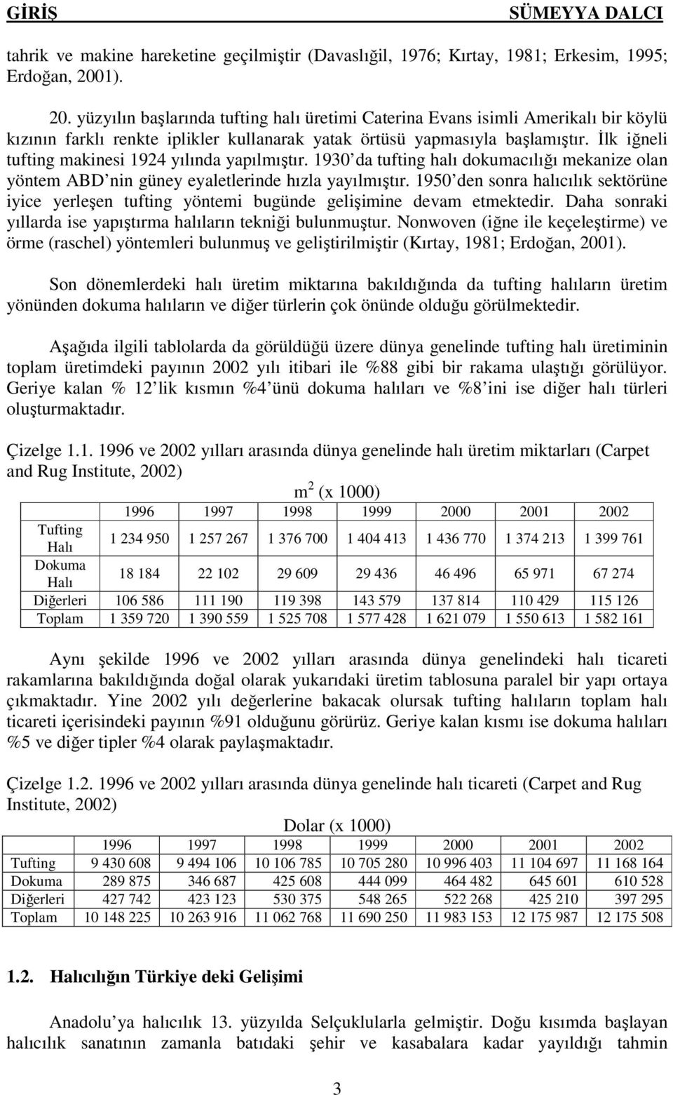 İlk iğneli tufting makinesi 1924 yılında yapılmıştır. 1930 da tufting halı dokumacılığı mekanize olan yöntem ABD nin güney eyaletlerinde hızla yayılmıştır.