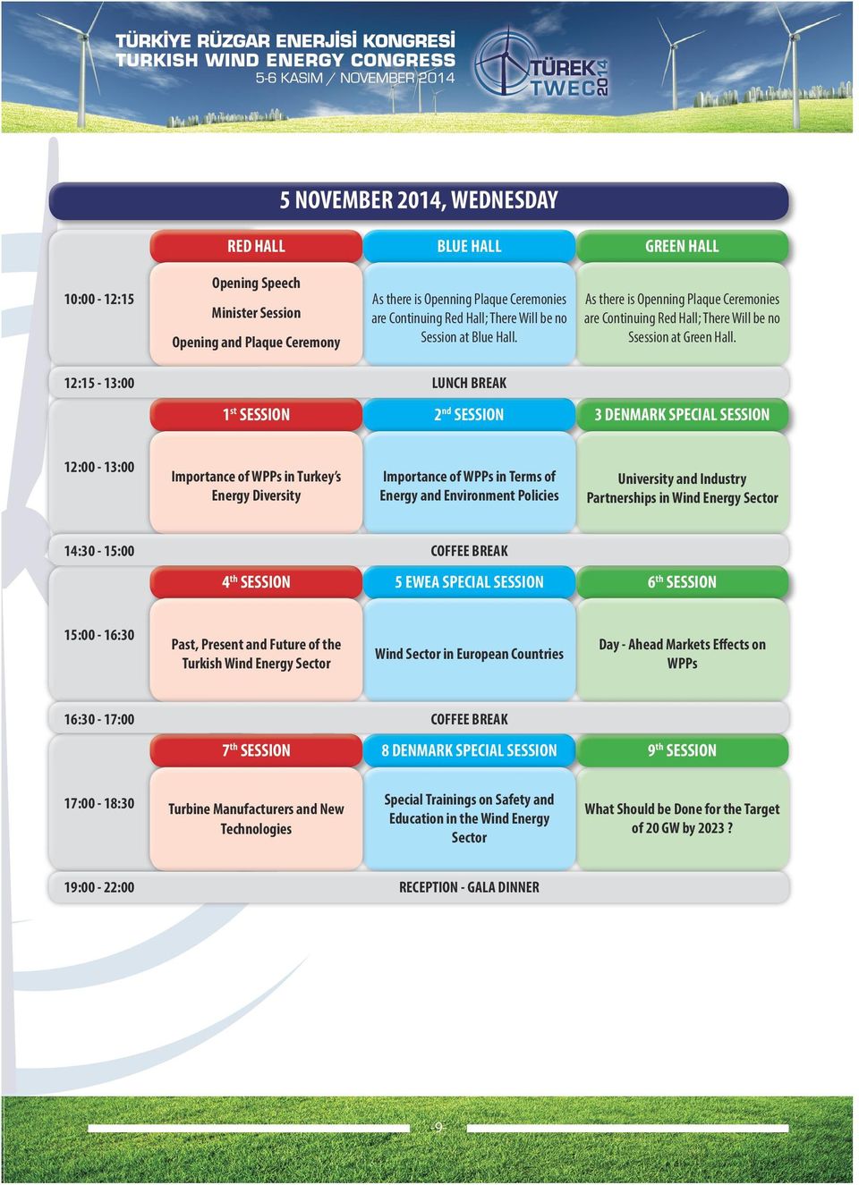 12:15-13:00 LUNCH BREAK 1 st SESSION 2 nd SESSION 3 DENMARK SPECIAL SESSION 12:00-13:00 Importance of WPPs in Turkey s Energy Diversity Importance of WPPs in Terms of Energy and Environment Policies