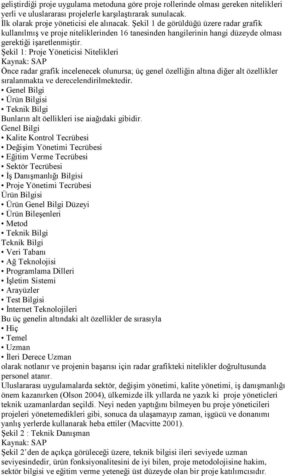 Şekil 1: Proje Yöneticisi Nitelikleri Önce radar grafik incelenecek olunursa; üç genel özelliğin altına diğer alt özellikler sıralanmakta ve derecelendirilmektedir.