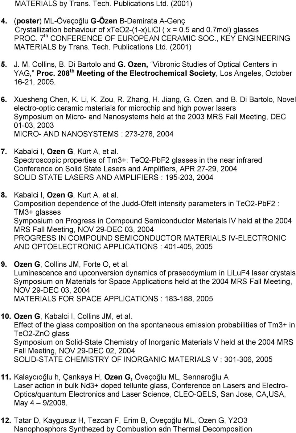 Ozen, Vibronic Studies of Optical Centers in YAG, Proc. 208 th Meeting of the Electrochemical Society, Los Angeles, October 16-21, 2005. 6. Xuesheng Chen, K. Li, K. Zou, R. Zhang, H. Jiang, G.