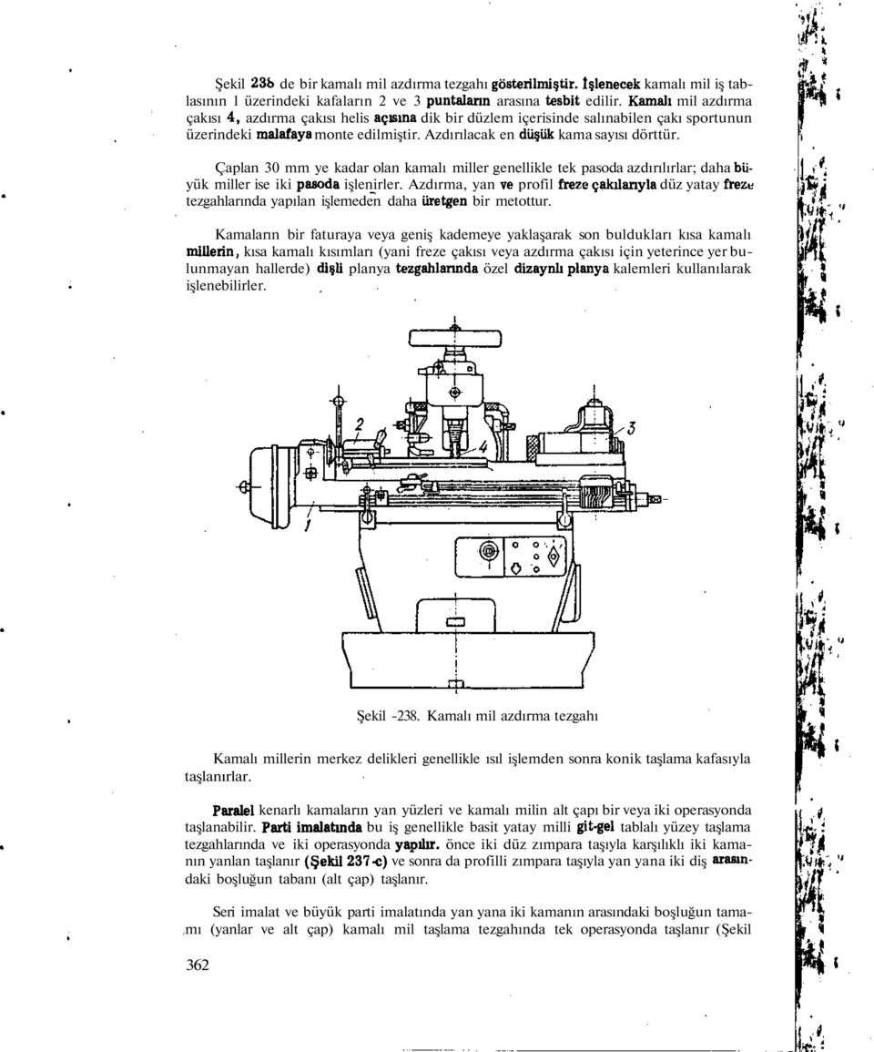 Çaplan 30 mm ye kadar olan kamalı miller genellikle tek pasoda azdırılırlar; daha büyük miller ise iki pasoda işlenirler.