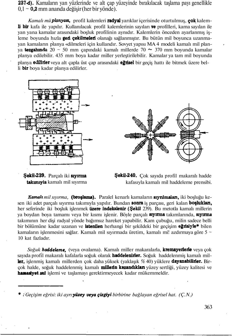 Kullanılacak profil kalemlerinin sayıları ve profilleri, kama sayılan ile yan yana kamalar arasındaki boşluk profilinin aynıdır.