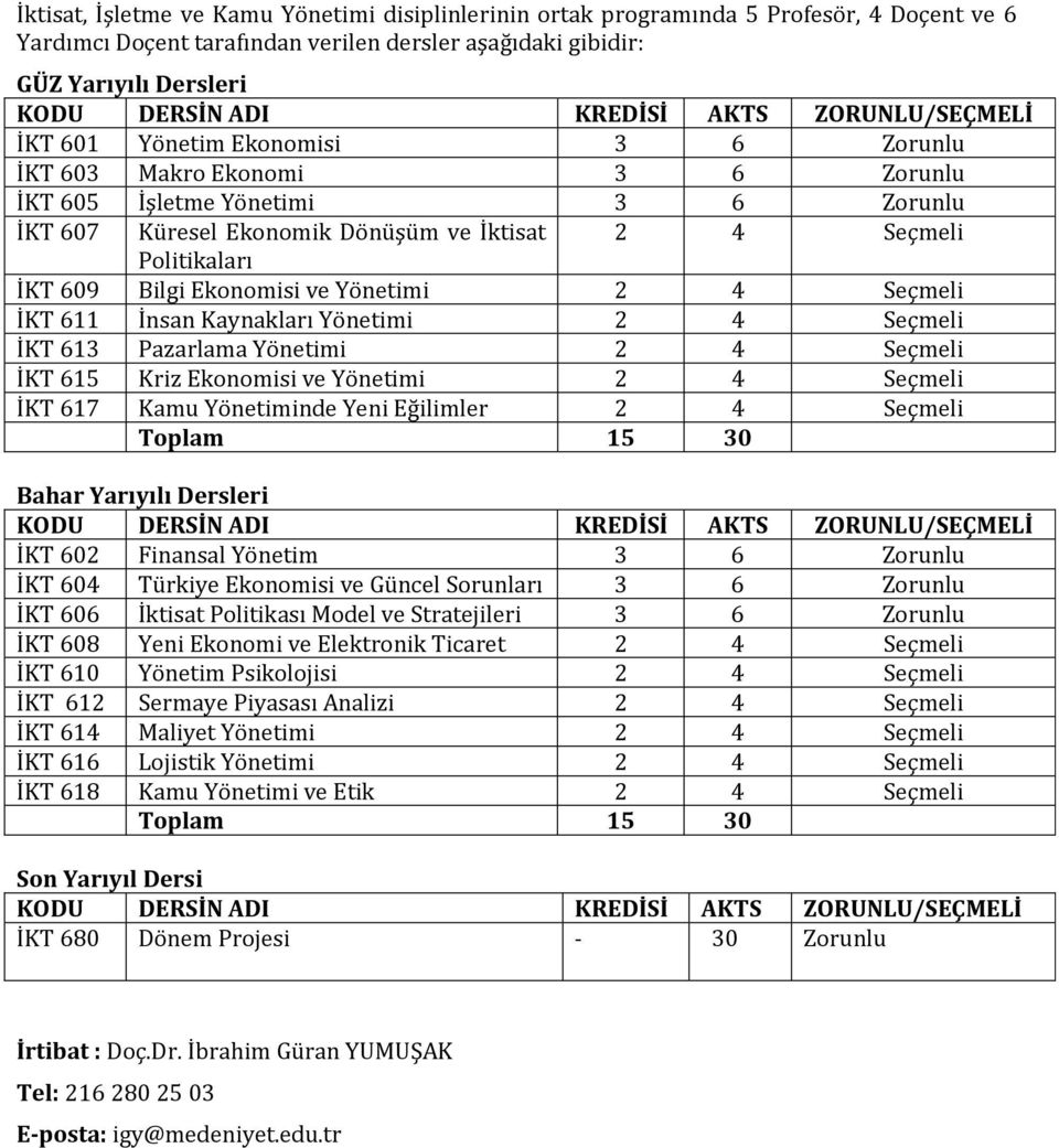4 Seçmeli İKT 611 İnsan Kaynakları Yönetimi 2 4 Seçmeli İKT 613 Pazarlama Yönetimi 2 4 Seçmeli İKT 615 Kriz Ekonomisi ve Yönetimi 2 4 Seçmeli İKT 617 Kamu Yönetiminde Yeni Eğilimler 2 4 Seçmeli