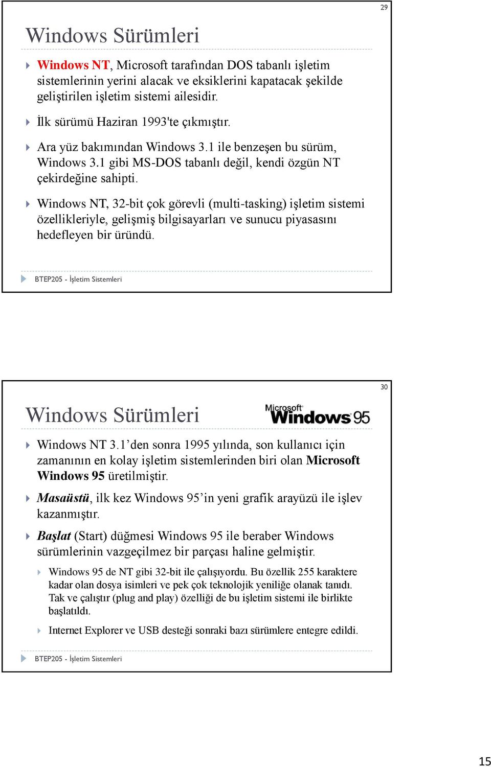 Windows NT, 32-bit çok görevli (multi-tasking) işletim sistemi özellikleriyle, gelişmiş bilgisayarları ve sunucu piyasasını hedefleyen bir üründü. Windows Sürümleri Windows NT 3.