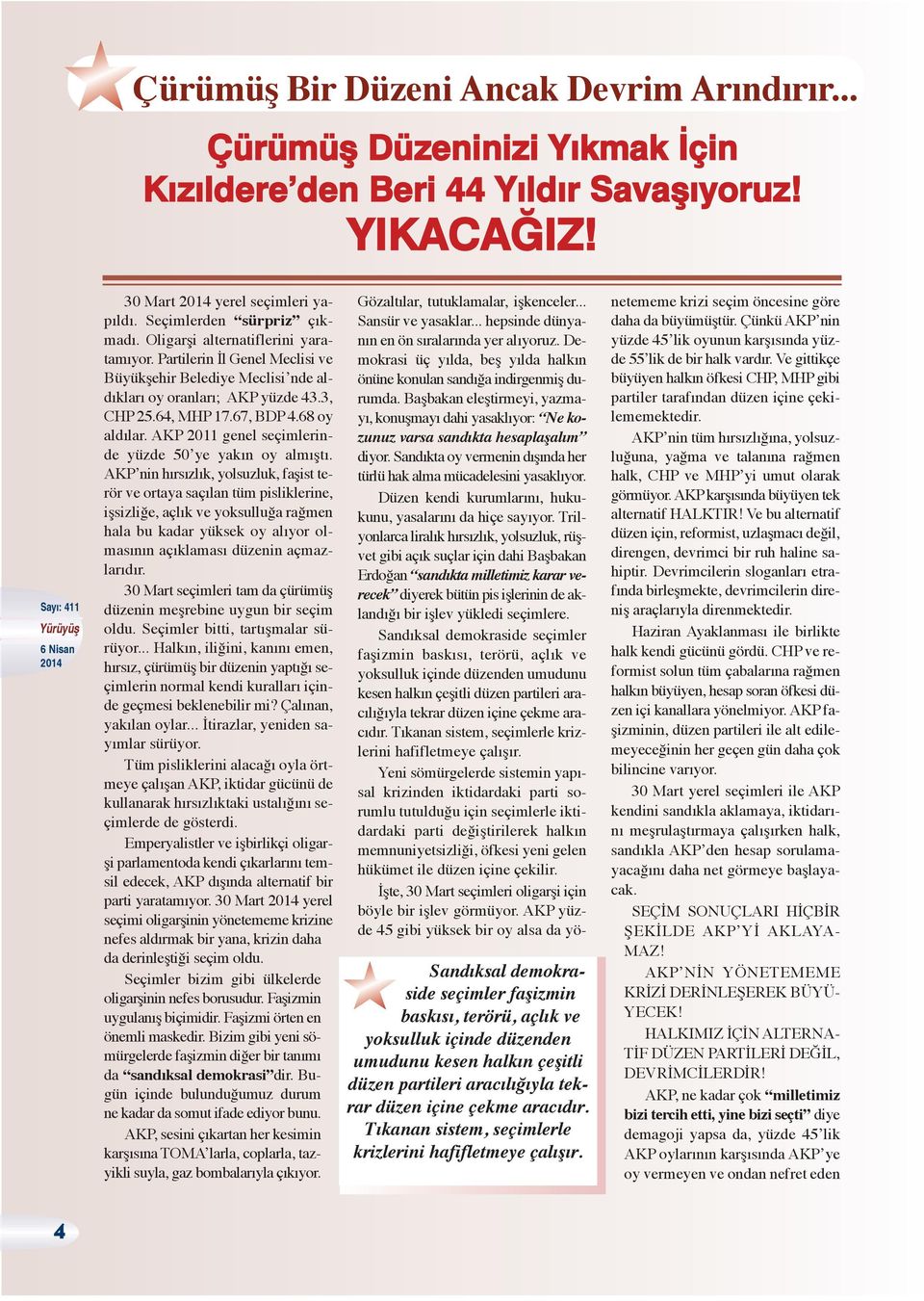 AKP 2011 genel seçimlerinde yüzde 50 ye yakın oy almıştı.