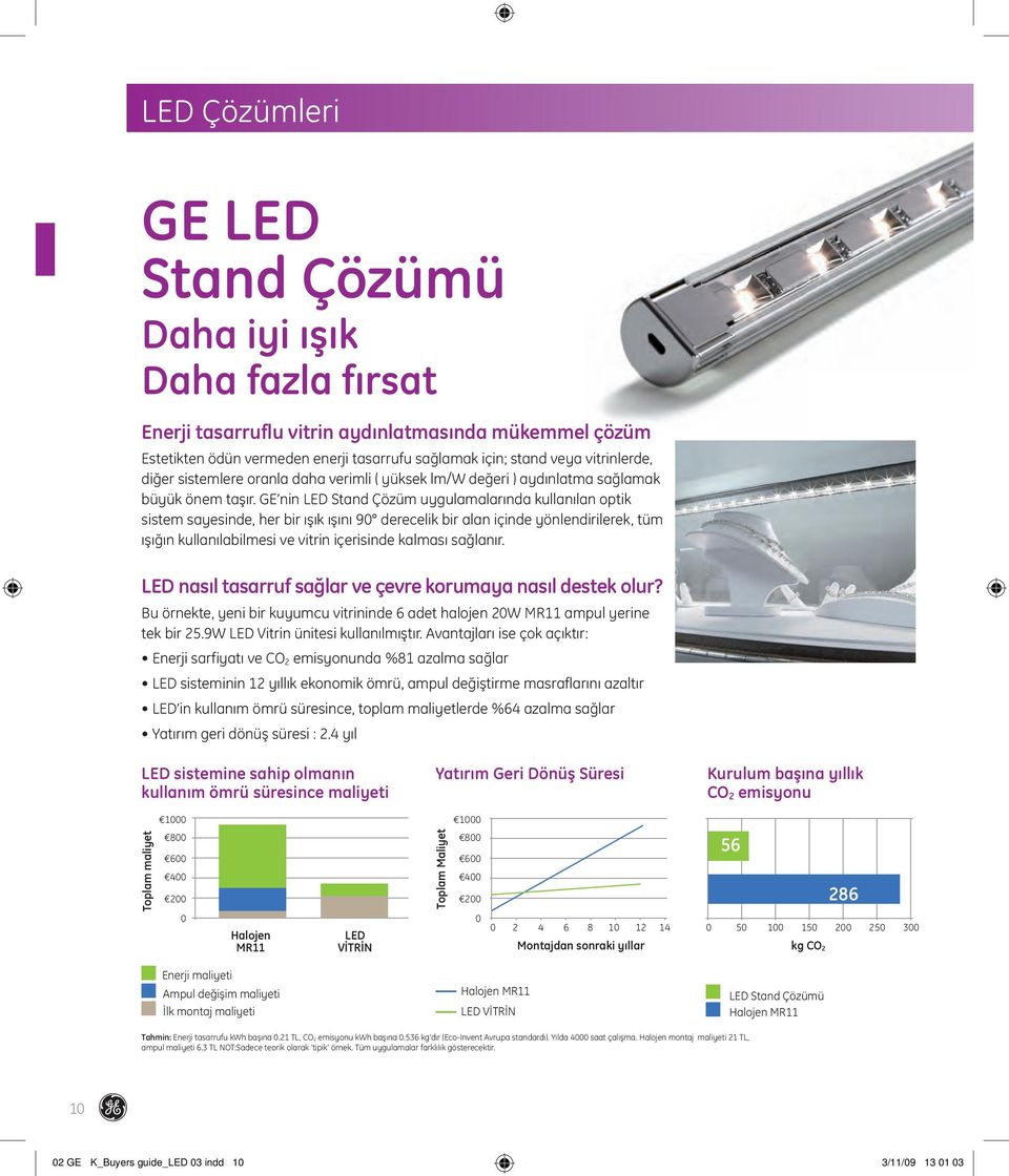 GE nin LED Stand Çözüm uygulamalarında kullanılan optik sistem sayesinde, her bir ışık ışını 90 derecelik bir alan içinde yönlendirilerek, tüm ışığın kullanılabilmesi ve vitrin içerisinde kalması