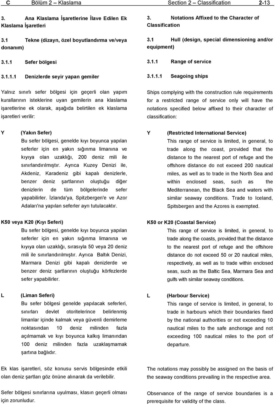 Hull (design, special dimensioning and/or equipment) 3.1.