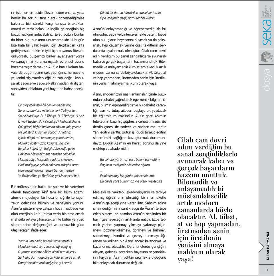 Evet, bütün bunlar da birer olgudur ama unutmamalıdır ki bugün bile hala bir yıkık köprü için Belçika dan kalfa getiriyorsak, hekimin iyisi için okyanus ötesine gidiyorsak, bütçemizi birileri