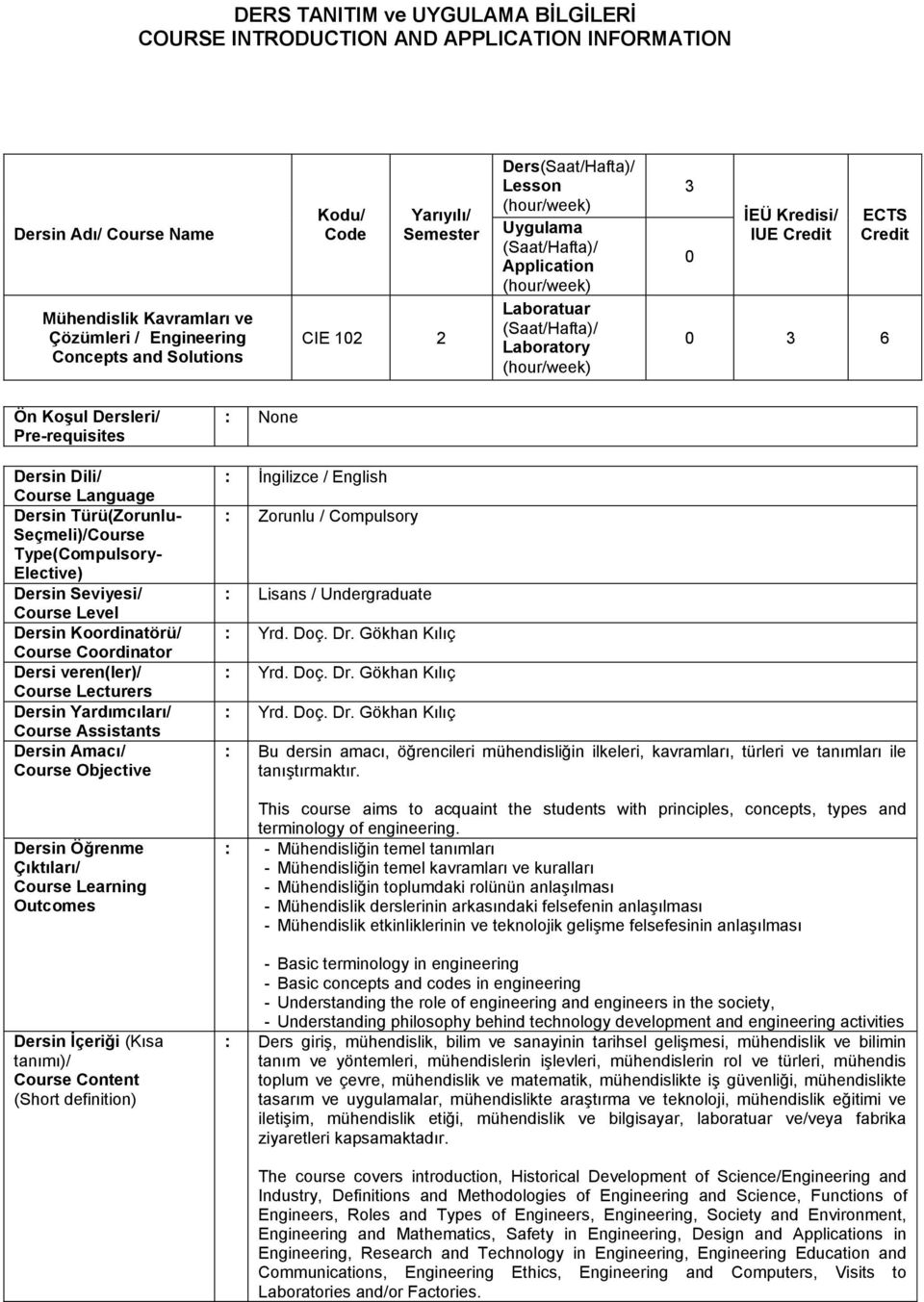 Pre-requisites Dersin Dili/ Course Language Dersin Türü(Zorunlu- Seçmeli)/Course Type(Compulsory- Elective) Dersin Seviyesi/ Course Level Dersin Koordinatörü/ Course Coordinator Dersi veren(ler)/