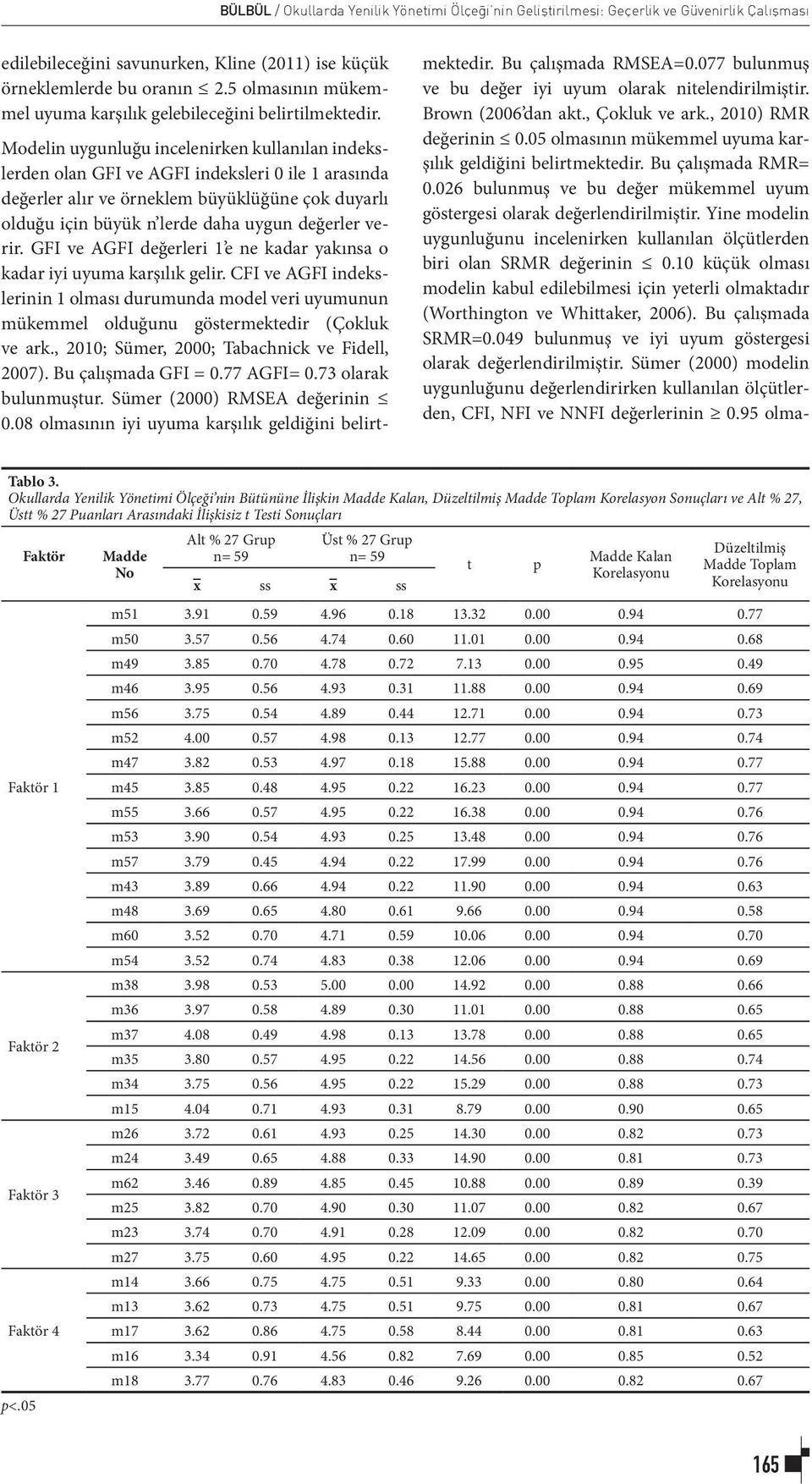 Modelin uygunluğu incelenirken kullanılan indekslerden olan GFI ve AGFI indeksleri 0 ile 1 arasında değerler alır ve örneklem büyüklüğüne çok duyarlı olduğu için büyük n lerde daha uygun değerler