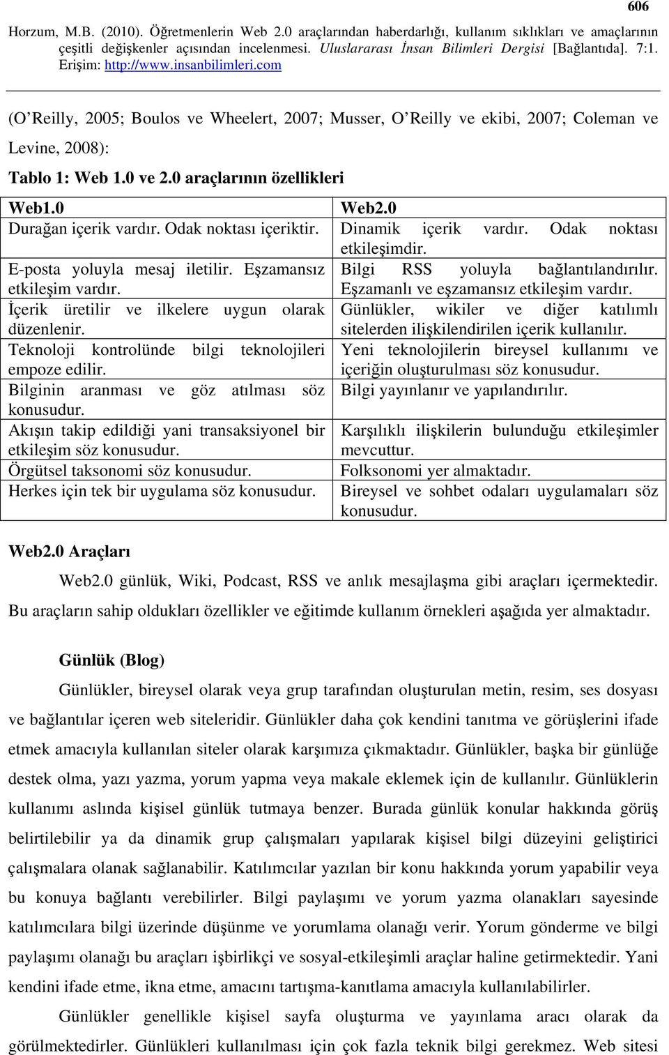 Eşzamanlı ve eşzamansız etkileşim vardır. İçerik üretilir ve ilkelere uygun olarak Günlükler, wikiler ve diğer katılımlı düzenlenir. sitelerden ilişkilendirilen içerik kullanılır.