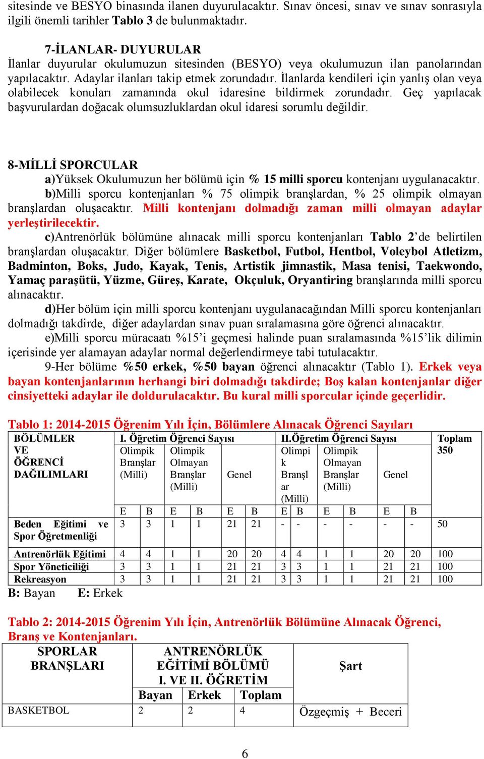 İlanlarda kendileri için yanlış olan veya olabilecek konuları zamanında okul idaresine bildirmek zorundadır. Geç yapılacak başvurulardan doğacak olumsuzluklardan okul idaresi sorumlu değildir.