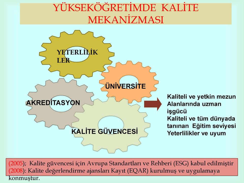 seviyesi Yeterlilikler ve uyum (2005); Kalite güvencesi için Avrupa Standartları ve Rehberi