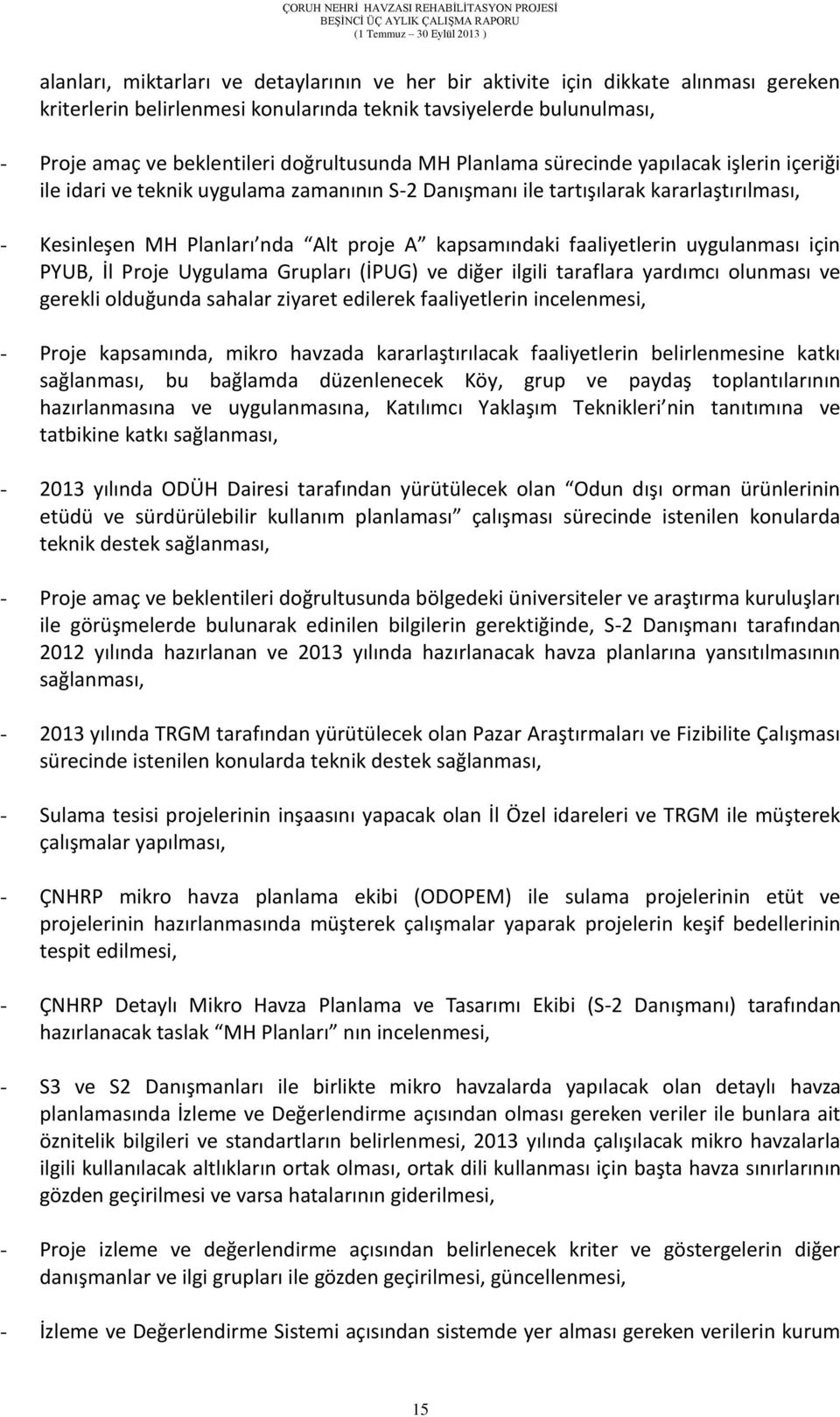 faaliyetlerin uygulanması için PYUB, İl Proje Uygulama Grupları (İPUG) ve diğer ilgili taraflara yardımcı olunması ve gerekli olduğunda sahalar ziyaret edilerek faaliyetlerin incelenmesi, - Proje