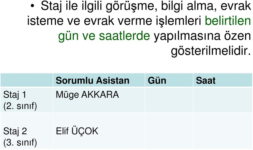 yapılmasına özen gösterilmelidir. Staj 1 (2.