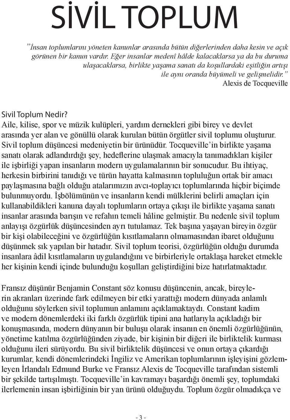 Alexis de Tocqueville Sivil Toplum Nedir?