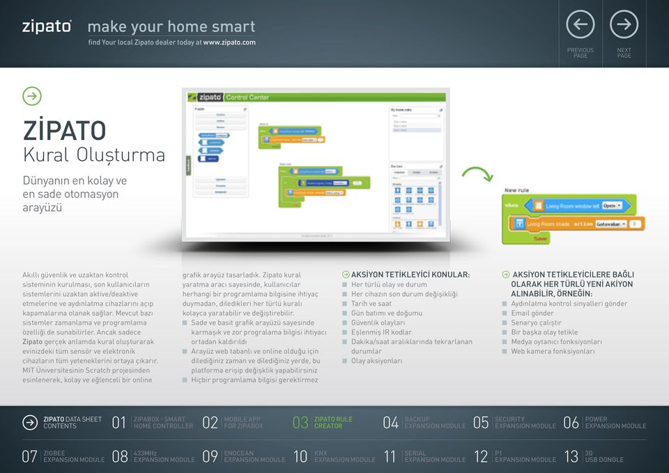 Ancak sadece Zipato gerçek anlamda kural oluşturarak evinizdeki tüm sensör ve elektronik cihazların tüm yeteneklerini ortaya çıkarır.