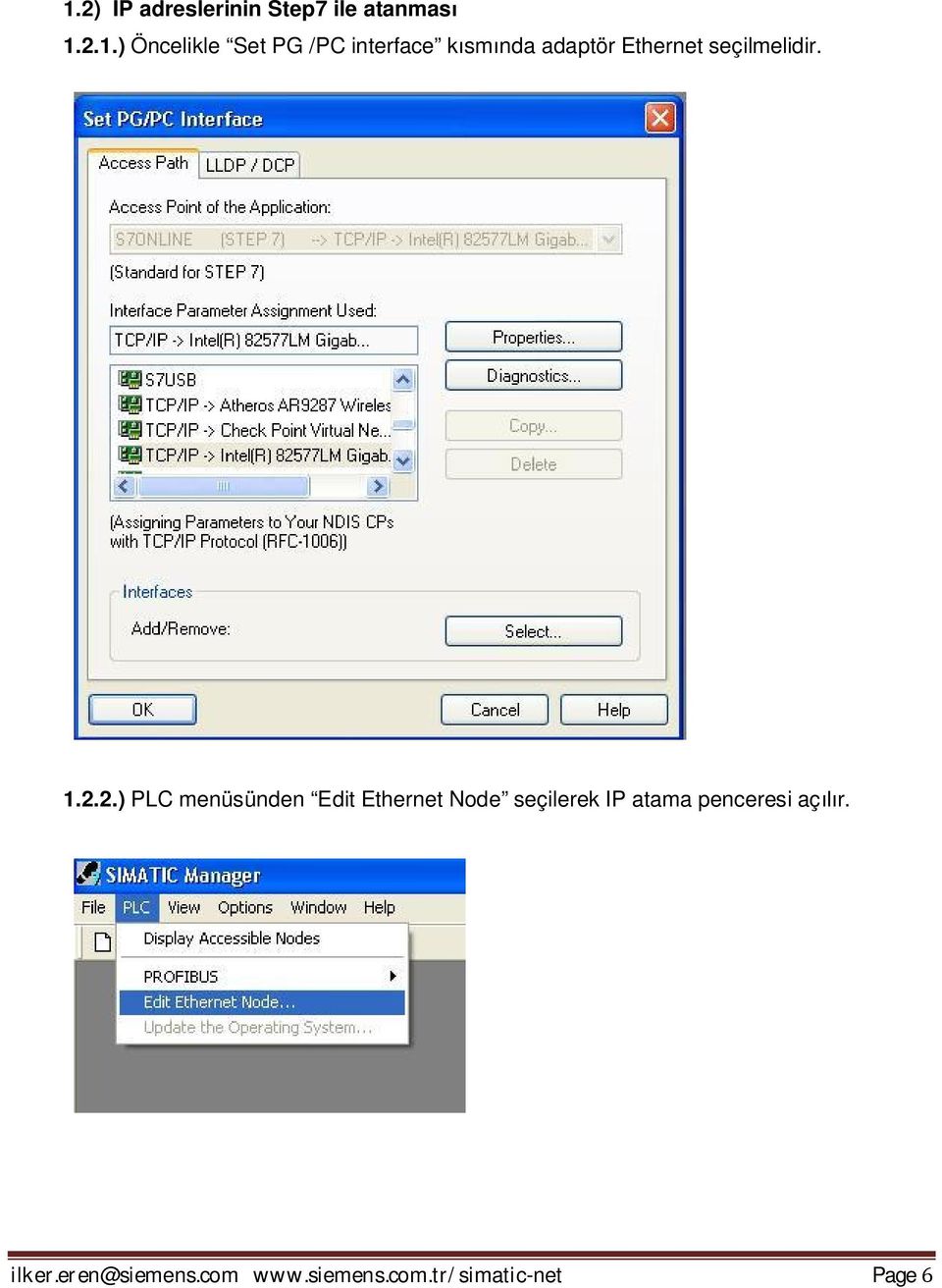 2.) PLC menüsünden Edit Ethernet Node seçilerek IP atama