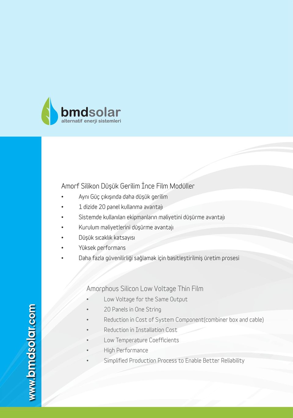 basitleştirilmiş üretim prosesi Amorphous Silicon Low Voltage Thin Film Low Voltage for the Same Output 20 Panels in One String Reduction in Cost of System