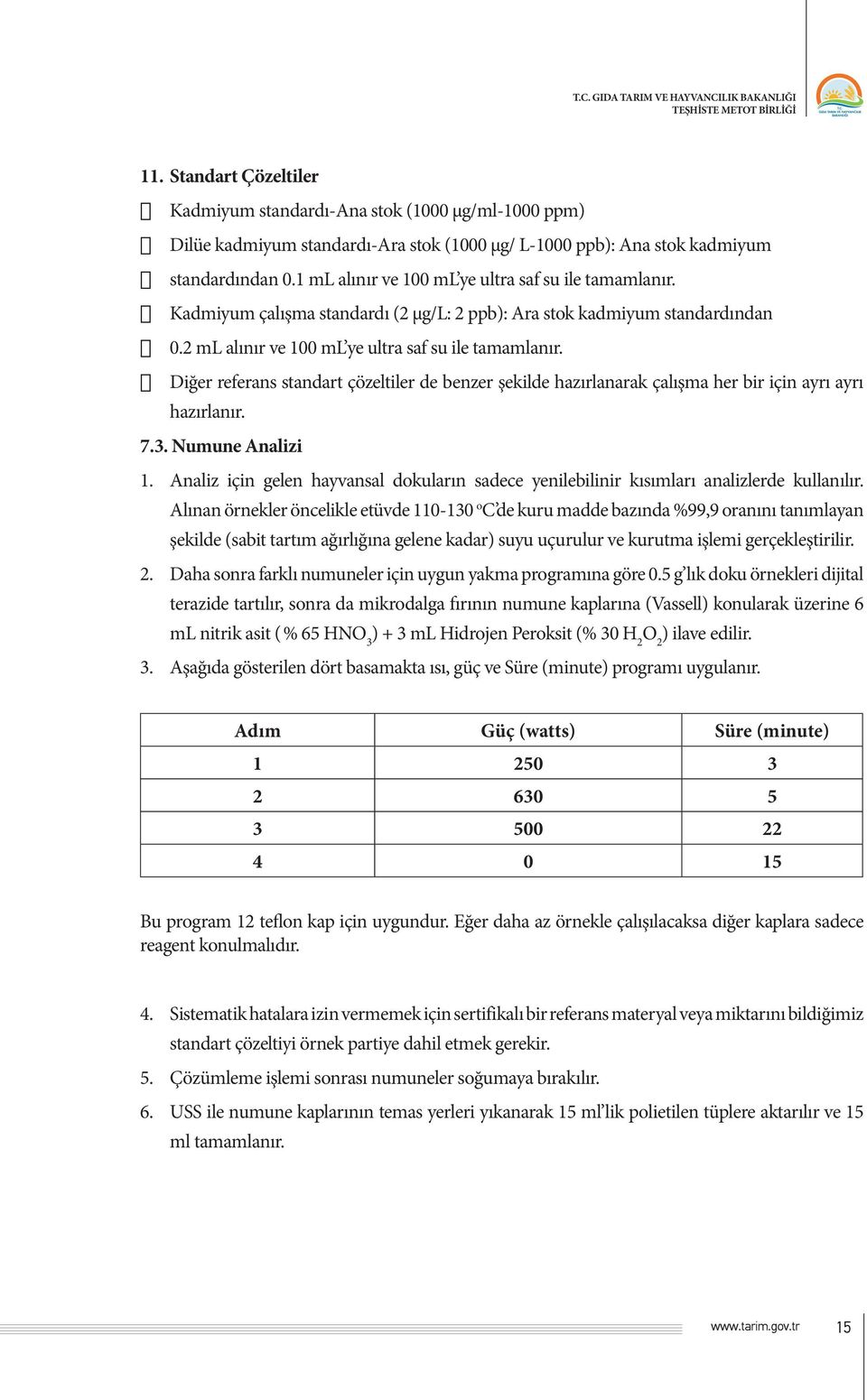 Diğer referans standart çözeltiler de benzer şekilde hazırlanarak çalışma her bir için ayrı ayrı hazırlanır. 7.3. Numune Analizi 1.