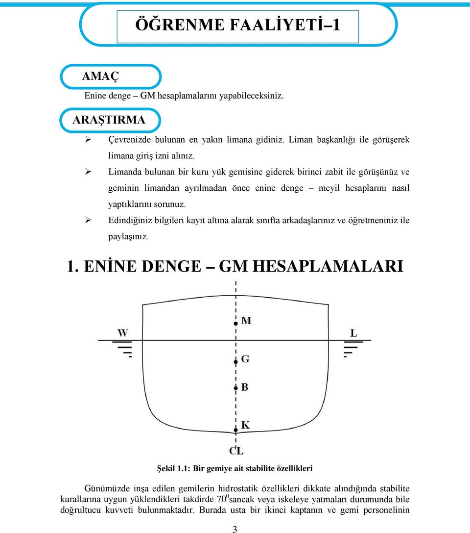 Limanda bulunan bir kuru yük gemisine giderek birinci zabit ile görüşünüz ve geminin limandan ayrılmadan önce enine denge meyil hesaplarını nasıl yaptıklarını sorunuz.