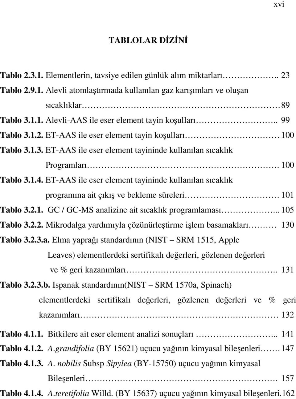 ET-AAS ile eser element tayininde kullanılan sıcaklık programına ait çıkış ve bekleme süreleri 101 Tablo 3.2.1. GC / GC-MS analizine ait sıcaklık programlaması... 105 Tablo 3.2.2. Mikrodalga yardımıyla çözünürleştirme işlem basamakları.