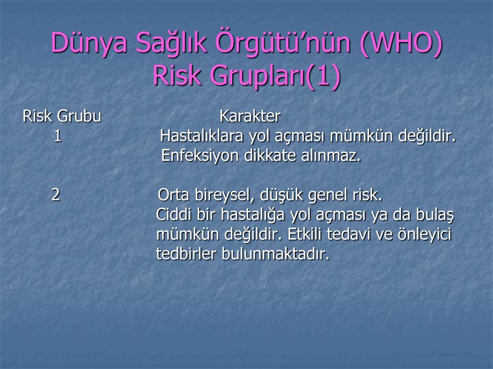 2 Orta bireysel, düşük genel risk.