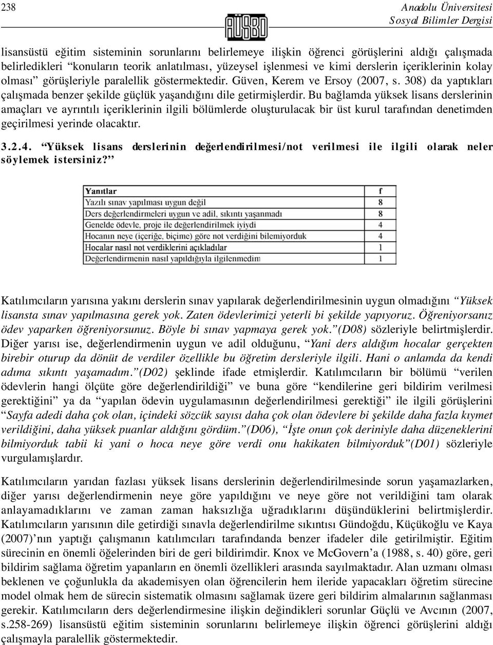 308) da yaptıkları çalışmada benzer şekilde güçlük yaşandığını dile getirmişlerdir.